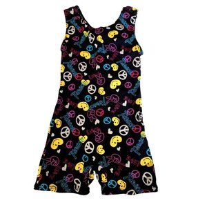 Jacques Moret Girls Size 6 7 Small Black Sleeve Shorts Leotard 1 Piece Bodysuit